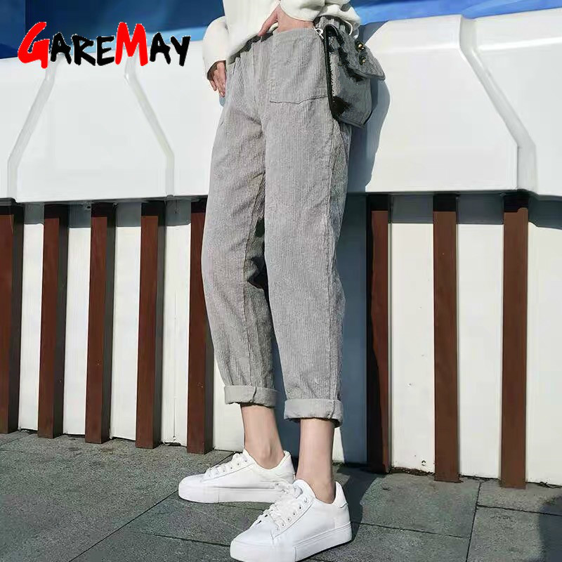 Women's Cargo Pants Thicken High Waist Trousers Soft Quality Cotton Loose Harem for 210428