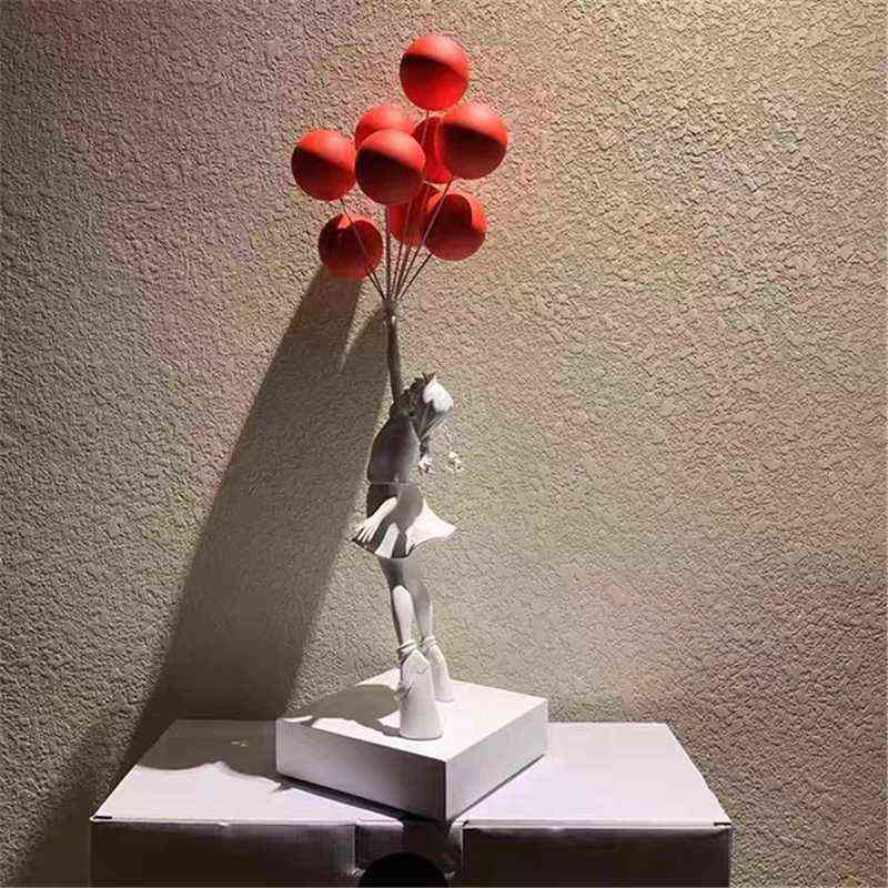 Luxurious Balloon Girl Statues Banksy Flying Balloons Girl Art Sculpture Resin Craft Home Decoration Christmas Gift 57cm H1102284Y5386202