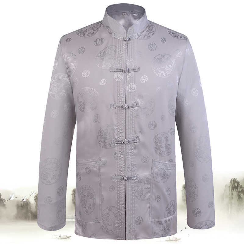 Autumn New Mans Dragon Kung Fu Jacket Coat Traditional Chinese Mandarin Collar Tang Suit Clothing For Men Camisa Masculina X0621