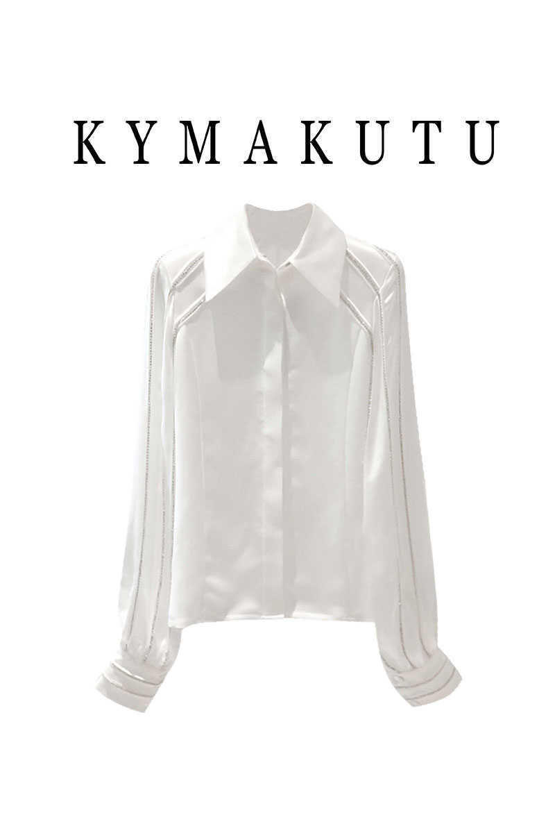 VANOVICH Korean Spring and Summer Women's Lantern Sleeves White Turn-down Collar Satin Shirt Tops 210615Z