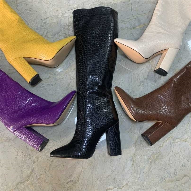 Winter Faux Leather Women Knee High Boots Pointed Toe Long Chunky Block Heels Shoes Size 41 42 43 211105, Yellow
Winter Faux Leather Women Knee High Boots Pointed Toe Long Chunky Block Heels Shoes Size 41 42 43 211105, Yellow