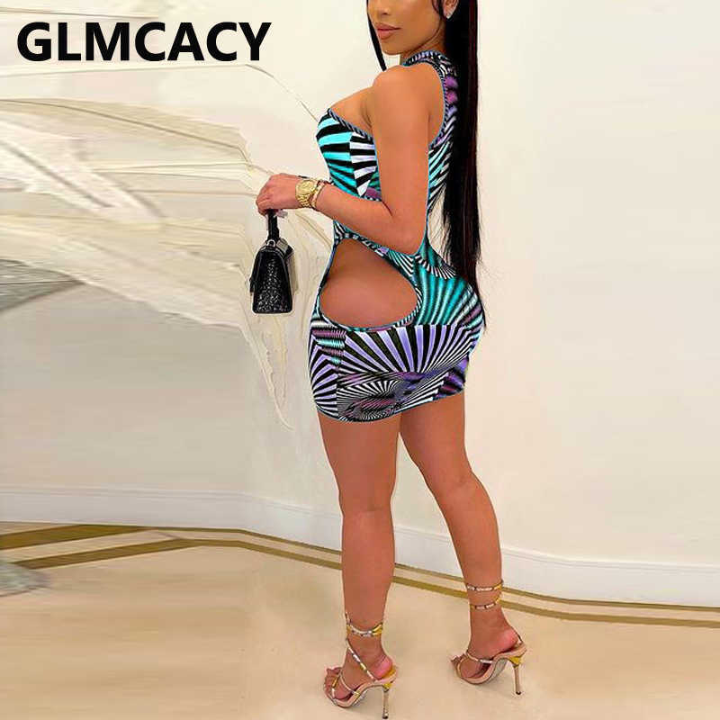 Women One Shoulder Cut Out Bodycon Dress Abstract Skinny Party Club Mini Dresses 210702