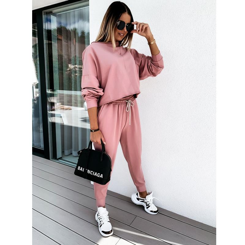 Hirigin Autumn 2pcs Women Outfits Set Ladies Long Sleeve Solid Top Pants Casual Tracksuit Exercise Fitness Clothes 2XL Women's Tracksuits