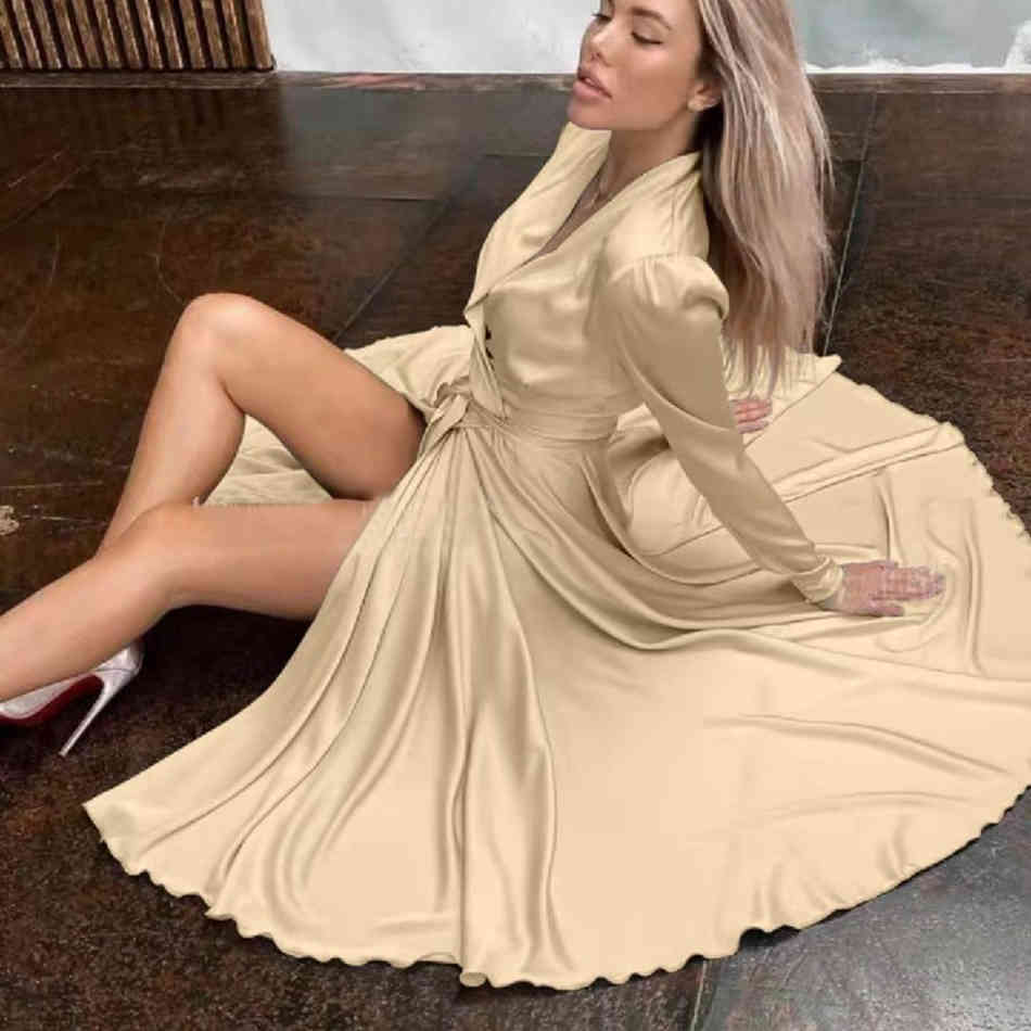 Free Elegant Women's Midi Dress Sexy V-neck Long Sleeve Belted Split Celebrity Club Party A Line Vestido 210524