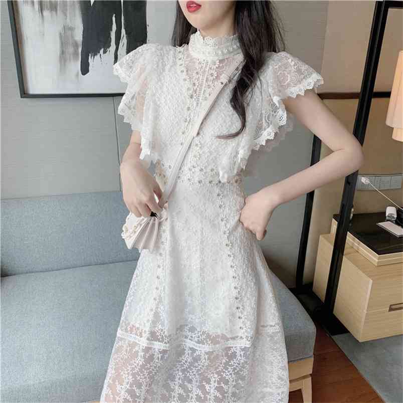 Runway Design Temperament White Lace Dresses summer Butterfly Sleeve Beaded Floral Embroidery Hollow Out Long Dress 210519, Photo color 
Runway Design Temperament White Lace Dresses summer Butterfly Sleeve Beaded Floral Embroidery Hollow Out Long Dress 210519, Photo color