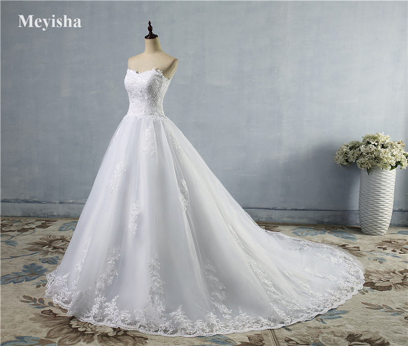 ZJ9059 White Ivory 2021 Lace Bottom Wedding Dresses Bridal Dress with big train gown Plus Size 2-26W