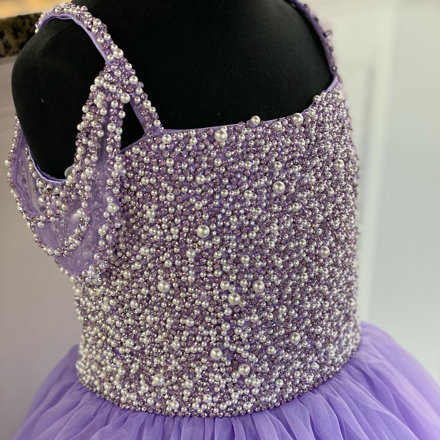 Light Sky-Blue Girl Pageant Dress 2026 Beading Pearls Bodice Organza Little Kids Birthday Straps Lavender Formal Party Wear Gowns Infant Toddler Teens