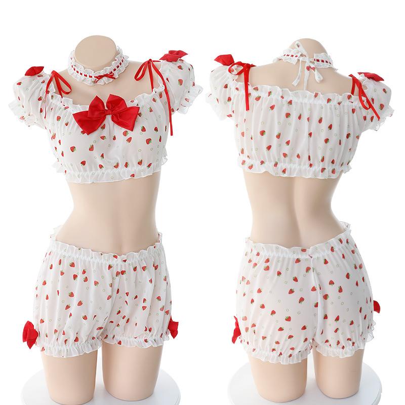 Bras Sets Anime Cosplay Sleepwear Costume Striped Strawberry Japanese Lolita Girls Lingerie Set Bra & Panties Bikini Cute Maid Dress, White
Bras Sets Anime Cosplay Sleepwear Costume Striped Strawberry Japanese Lolita Girls Lingerie Set Bra & Panties Bikini Cute Maid Dress, White