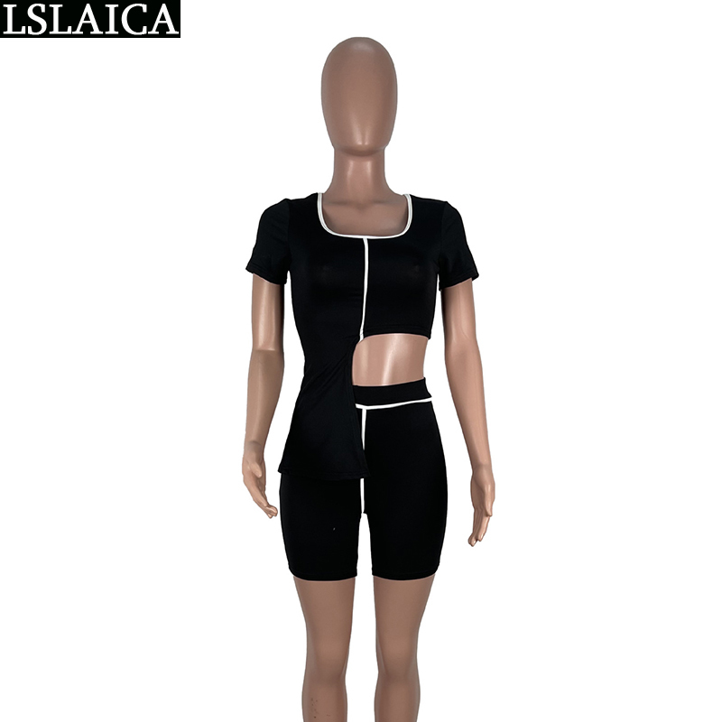 Women's Clothing Summer Solid Color Irregular Tops Short Pants Casual Knitted Suit for High Street Fashion Sets 210520