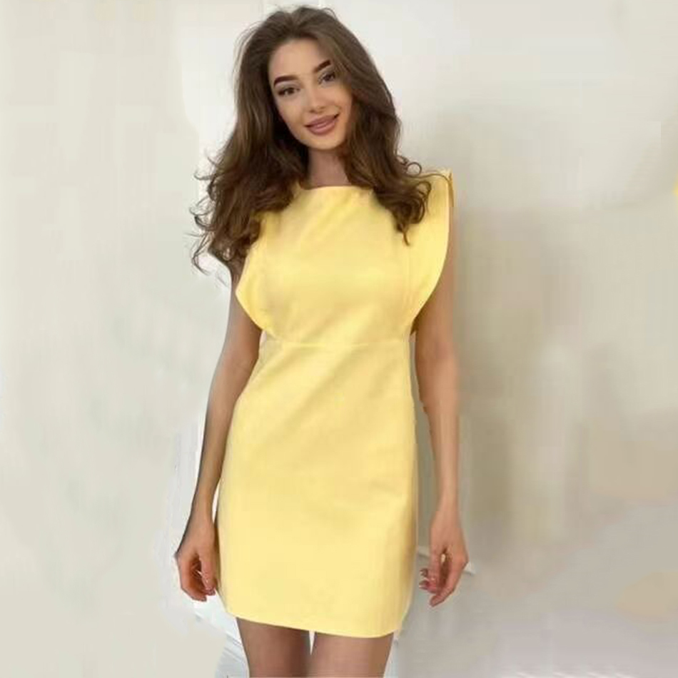 Free Summer Casual Dress Women's O-Neck Ruffle Sleeveless Bodycon Mini Club Evening Party Vestidos 210524