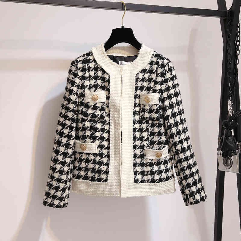 Plaid Small Fragrance Suit Female Royal Women's Fashion Bodycon Short Skirt Two-Piece Autumn And Winter Two-Piece Suit 210515