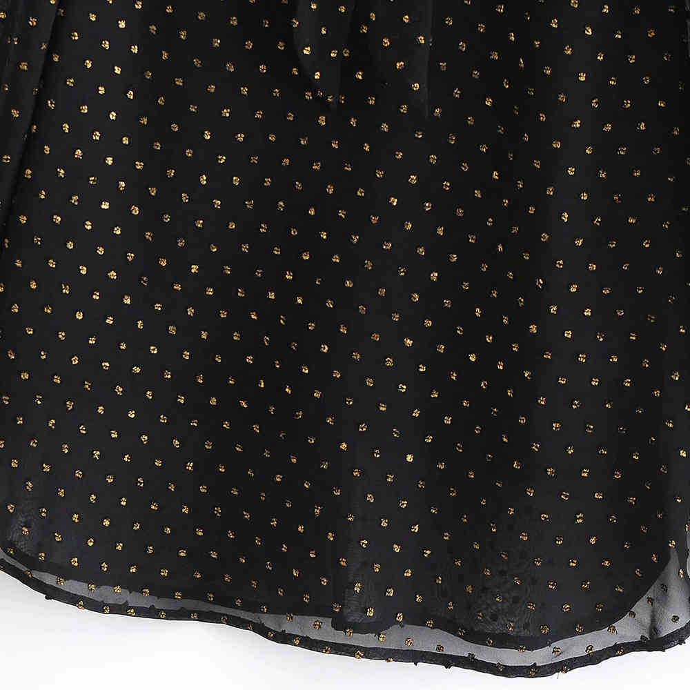 Autumn Fashion Button Up Chiffon Shirt Vintage Blouse Women Black And Golden Silk Thread Lady Long Sleeves Female Loose Shirt 210520