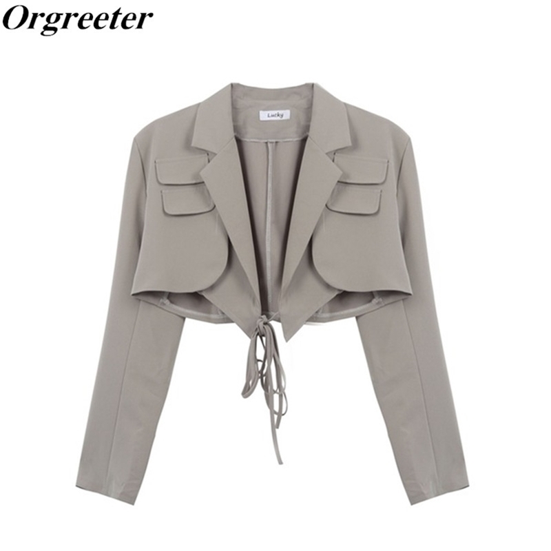 Irregular Elegant Thin Blazer For Women Notched Long Sleeves Lace Up Bowknot Short Blazers Female Spring Fall 210602, Gray
Irregular Elegant Thin Blazer For Women Notched Long Sleeves Lace Up Bowknot Short Blazers Female Spring Fall 210602, Gray