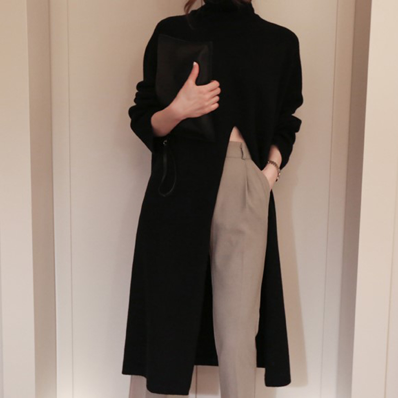 Women Winter Warm Sweater Dress Knitted Long Loose Maxi Oversize Lady Turtleneck Bodycon Robe Vestidos 210520