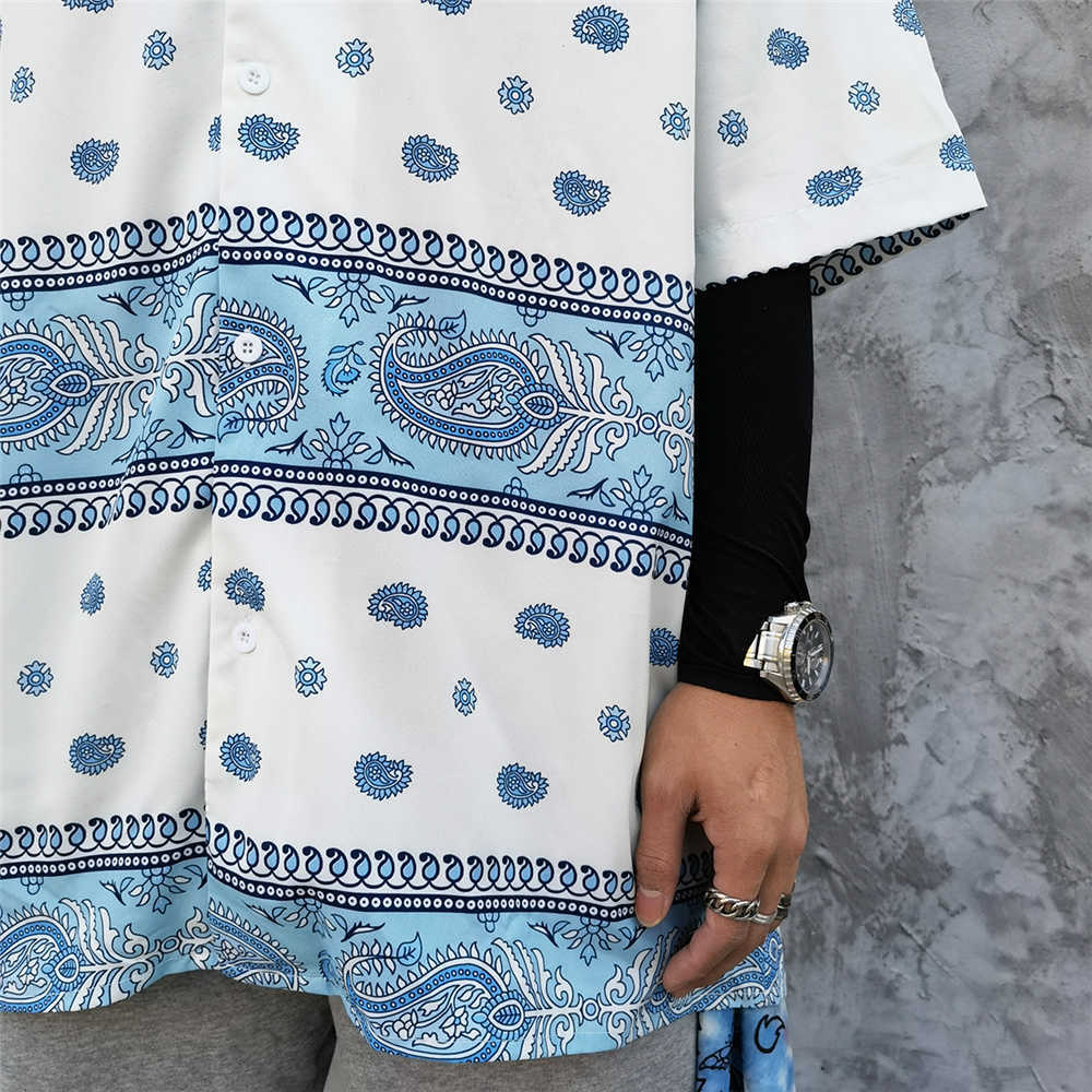 Shirts for Men Stripe Patchwork Hawaiian Beach Holiday Harajuku Short Sleeve Casual Oversized Summer Paisley Shirt 210601
