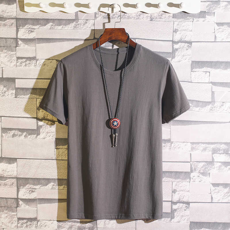 Men Spring and Summer Cotton Solid Short Sleeve Tops T-Shirt O Neck Casual 6XL 210629