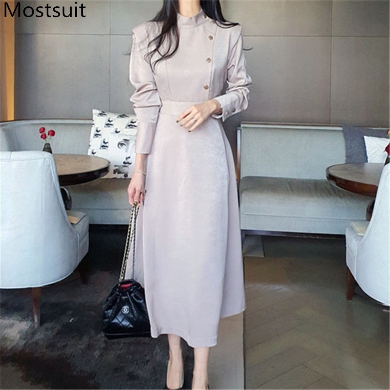 Korean Elegant Buttons Women Long Dress Spring Full Sleeve Stand Collar A-line Dresses Office Fashion Female Vestidos 210518, Lotus
Korean Elegant Buttons Women Long Dress Spring Full Sleeve Stand Collar A-line Dresses Office Fashion Female Vestidos 210518, Lotus
