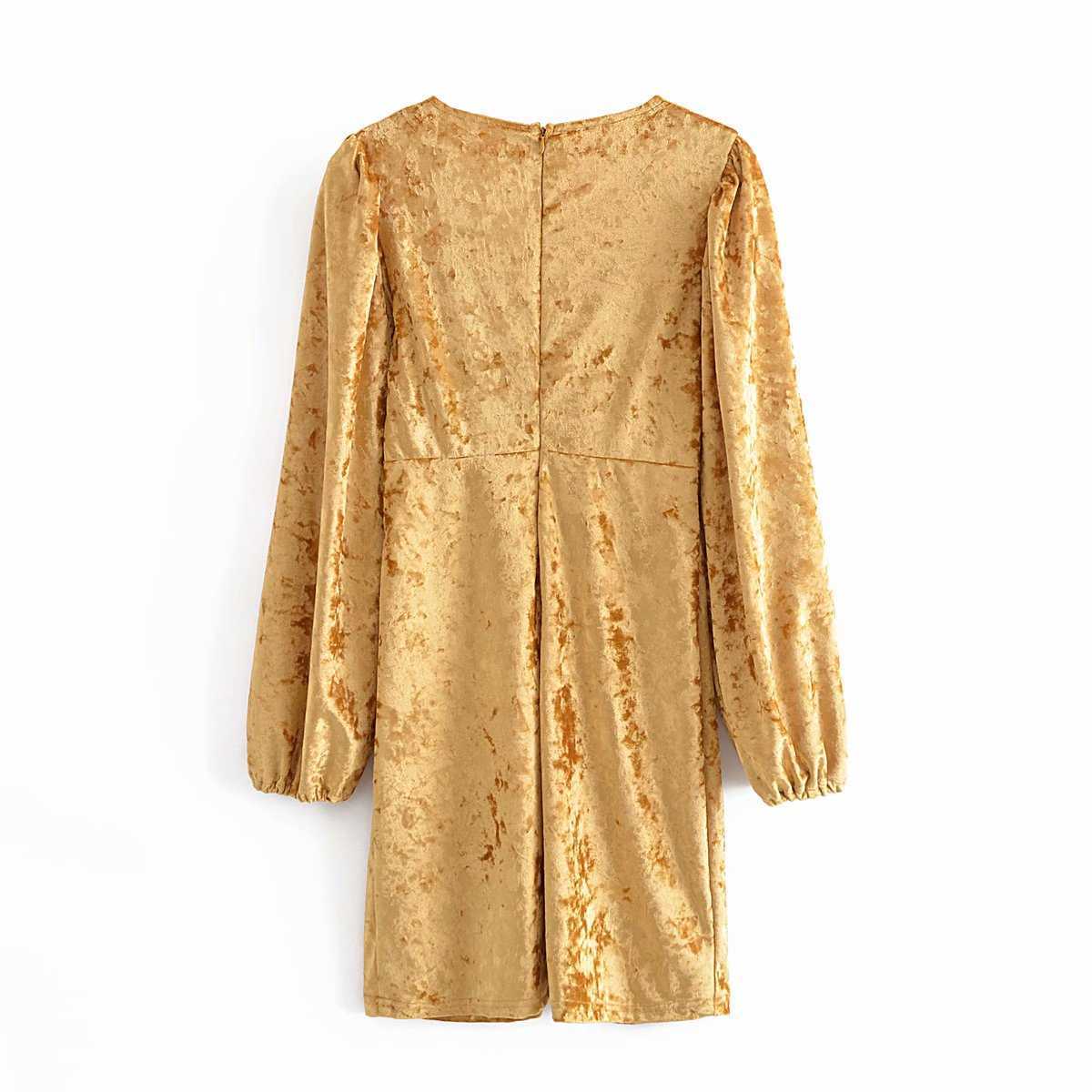 Velvet Dress Women V-neck Lantern Sleeves Elegant Casual Chic Lady Short Prom Dress Woman Robe Femme 210709