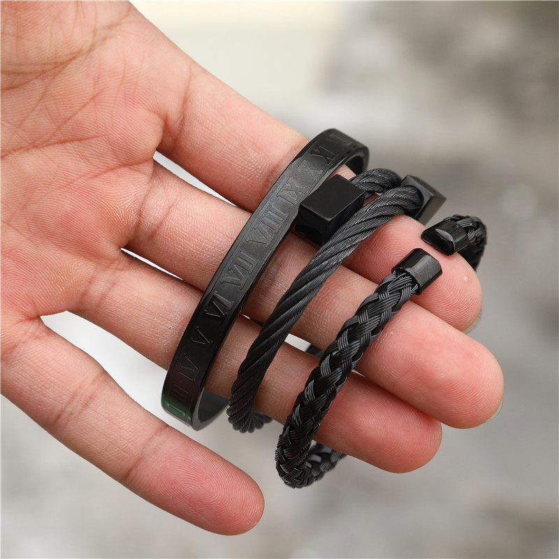 Royal luxury stainless steel bangle 3pcs/set mens roman bracelet men bracelets jewellery for pulsera hombre armband accessories, Black
Royal luxury stainless steel bangle 3pcs/set mens roman bracelet men bracelets jewellery for pulsera hombre armband accessories, Black