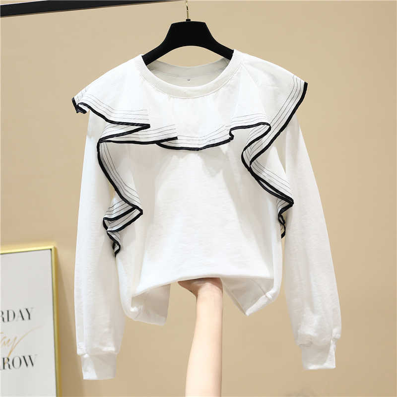 Sweet Contrast Solid Ruffle Patchwork O Neck Pullover Fashion Sweatshirt Women 210615, White
Sweet Contrast Solid Ruffle Patchwork O Neck Pullover Fashion Sweatshirt Women 210615, White