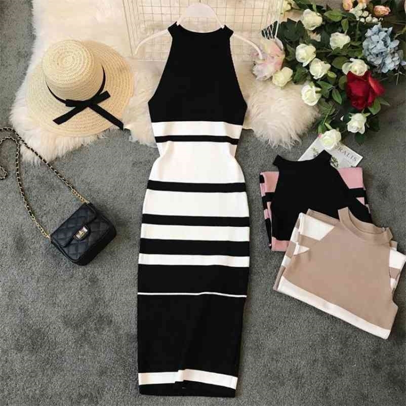 Women Sweater Dress Vestidos Mujer Summer Sleeveless Fashion Slim Bodycon Dresses Ladies Elegant Spriped Vintage Robe 210602
Women Sweater Dress Vestidos Mujer Summer Sleeveless Fashion Slim Bodycon Dresses Ladies Elegant Spriped Vintage Robe 210602
