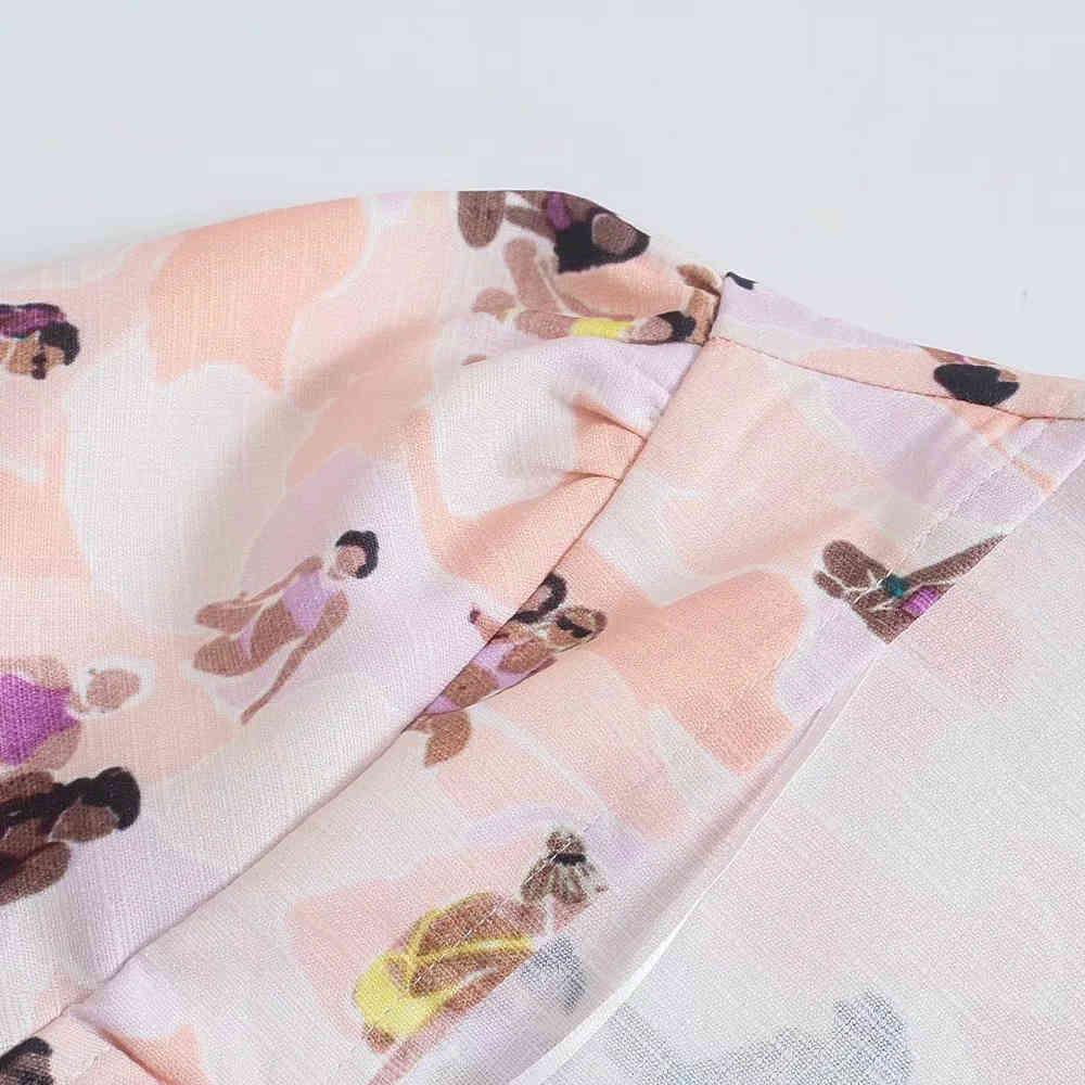 BBWM Heart-Shaped Neckline Women Dress Single-Breasted Vintage Cartoon Pictures Print Vestidos Elegant Dresses 210520