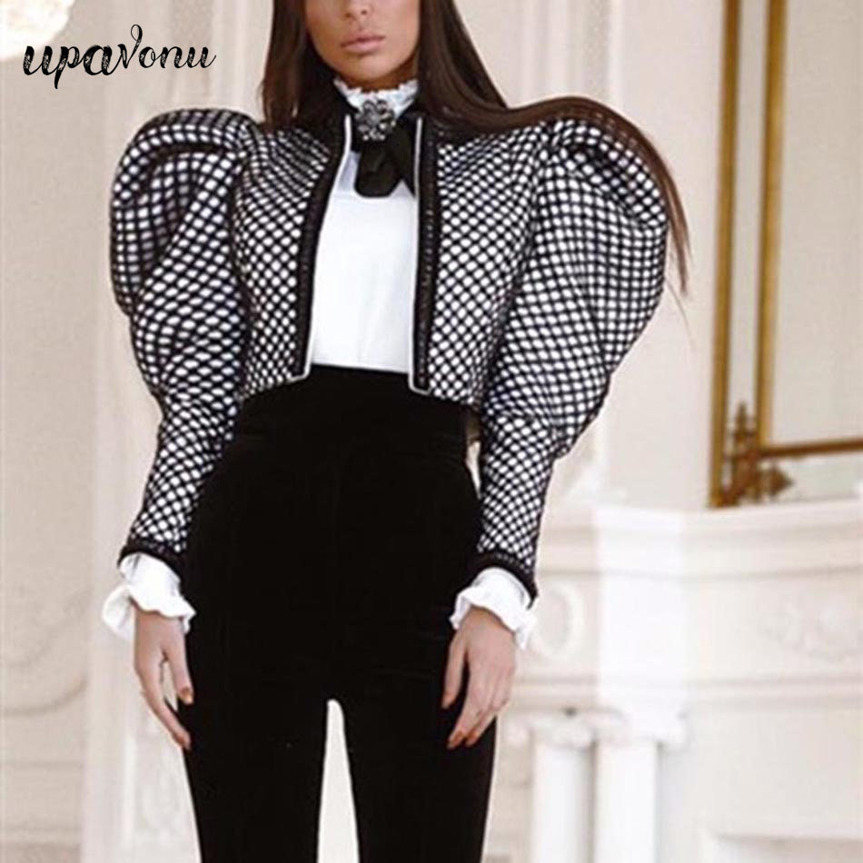Autumn Fashion Women Clothes Runway Styles High Quality Female Vestido Puff Sleeves Plaid Short Jacket Slim 210524