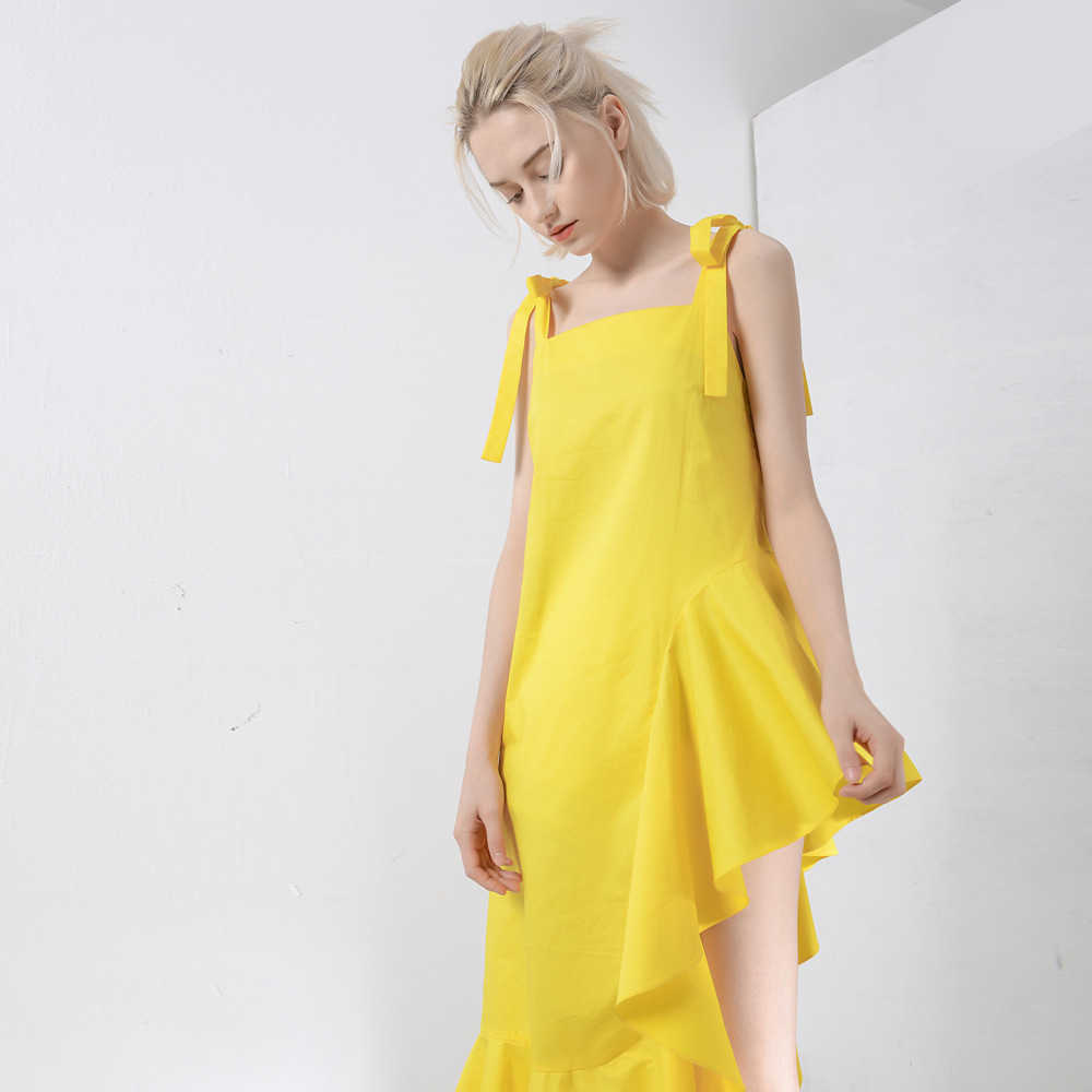 Big Sale Spring and Summer Korean Fashion Casual Loose Cotton Dress Irregular Ruffled Street Sexy Comfortable Female 210615Z