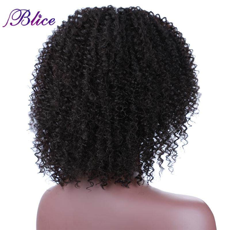 Synthetic Wigs Blice Afro Kinky Curly Middle Part Closure Wig Natural Mixed Hair 16 Inch Black Color For Women
