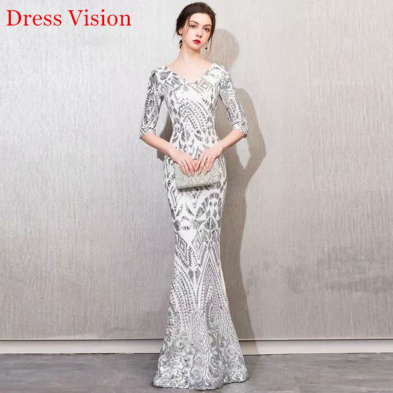 Elegant Long Mermaid Evening Dresses V-Neck Sequin Half Sleeve Party Gown Vestido De Fiesta De Boda Floor Length, White
Elegant Long Mermaid Evening Dresses V-Neck Sequin Half Sleeve Party Gown Vestido De Fiesta De Boda Floor Length, White