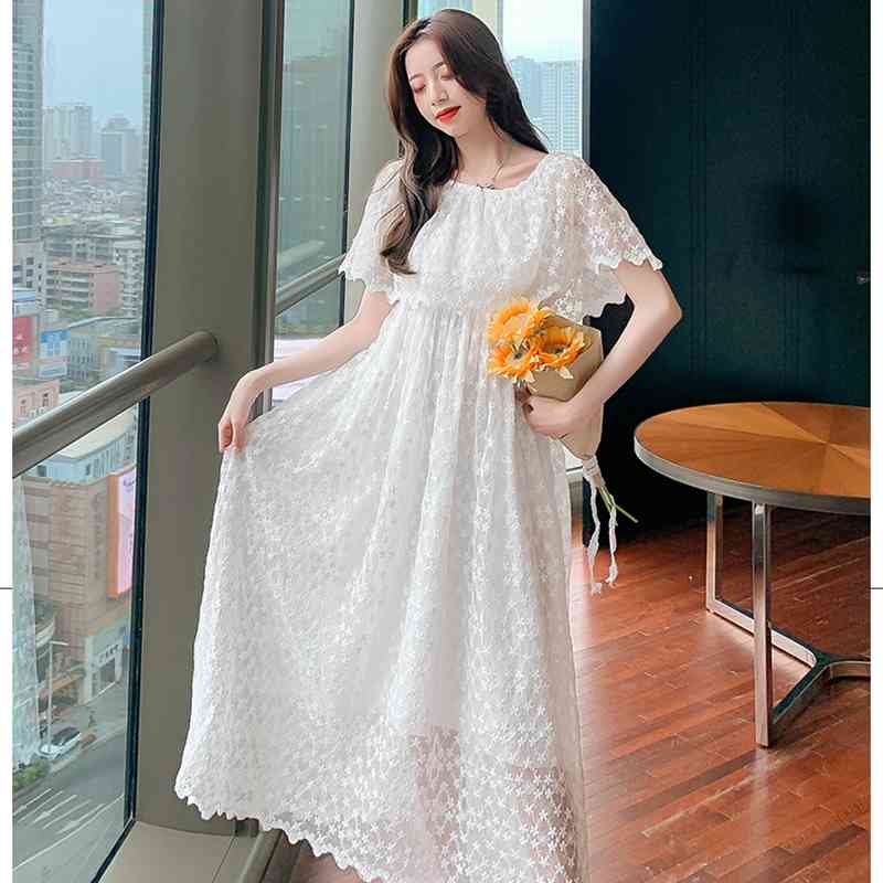 White Embroidery Dress Elegant Sexy Off Shoulder Maxi Beach Dresses Women Boho Summer Clothes Fashion Vestidos 210520
