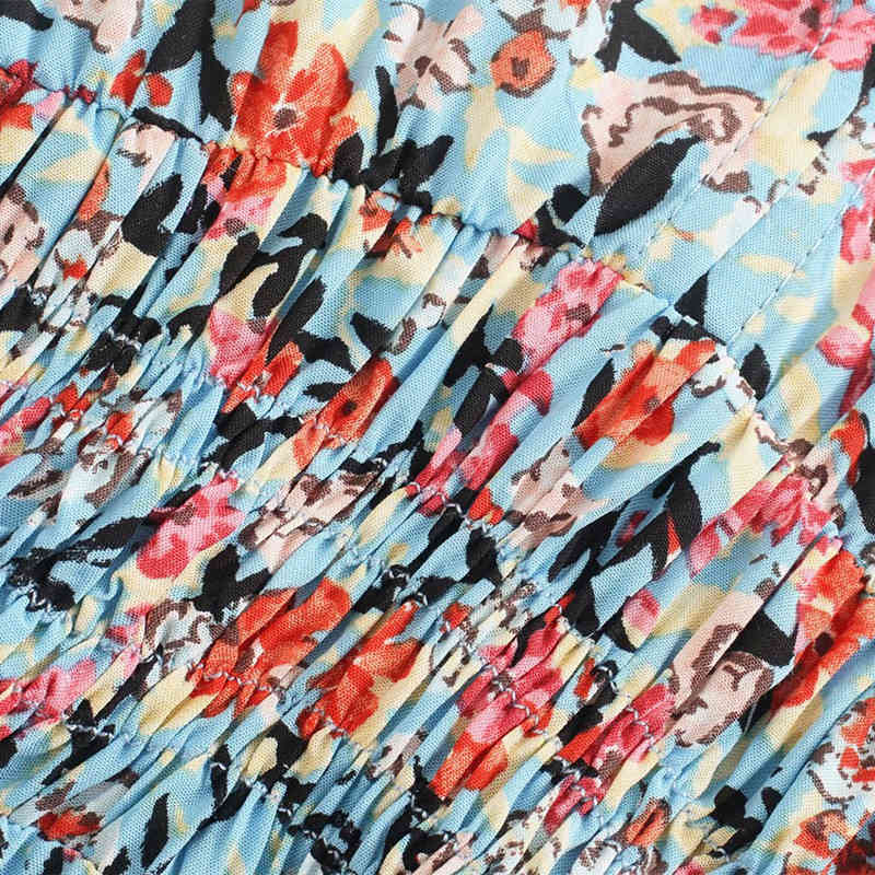 PUWD Sweet Women O Neck Draw Back A-line Dress Summer Fashion Ladies Beach Style Female Printed Midi 210522