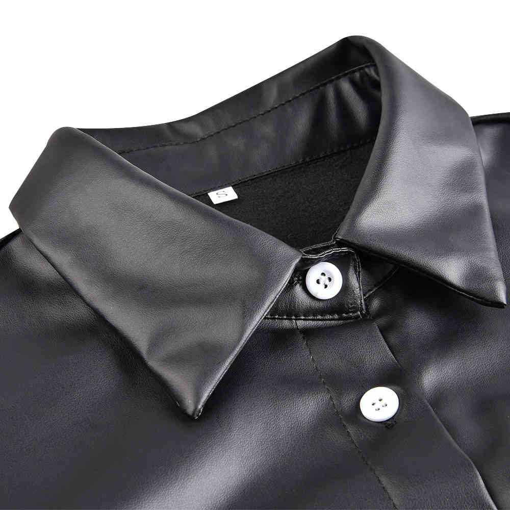 Leather Shirts Dress Casual Ladies Lapel Buttons Black PU Dresses with Belt New Spring Autumn Long Sleeve Women Maxi Dress LJ201204