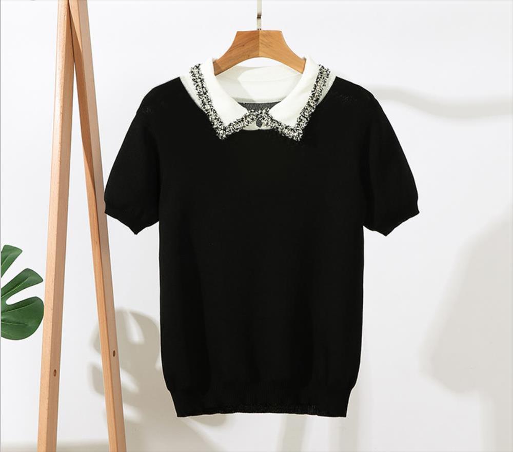 Women Girl Summer Short Sleeve Sweaters Pullovers Turn Down Collar Knitted Sweater Cute Sweet Knitwear Outwear Top Jumper, White;black
Women Girl Summer Short Sleeve Sweaters Pullovers Turn Down Collar Knitted Sweater Cute Sweet Knitwear Outwear Top Jumper, White;black