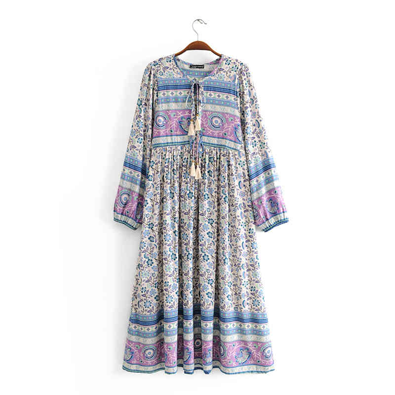 beauty Holiday Chic Floral Print Maxi Dress Women Bohemian Fashion Loose Long Dresses Female Vestido De Moda 210514