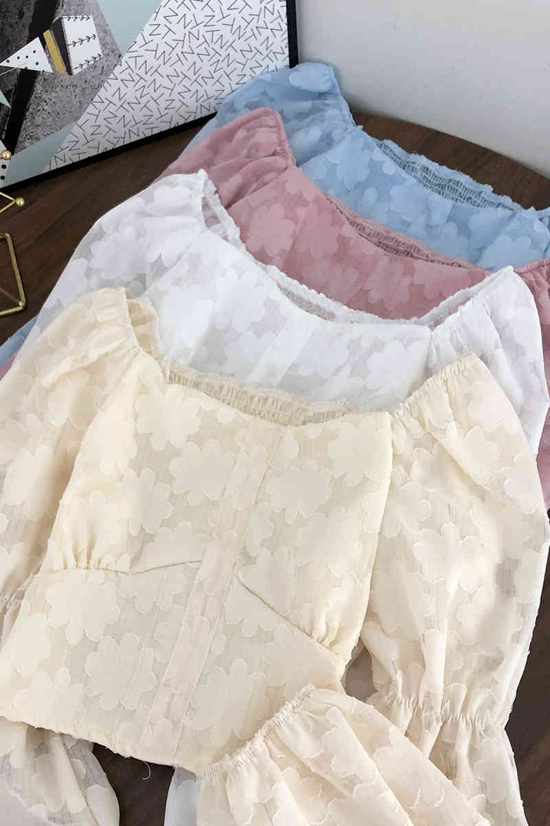 Cropped Shirt Lantern Sleeve Blouse Women Vintage Fashion Floral Blouses Korean Style Chic Tops Blusas All Match Top 210519