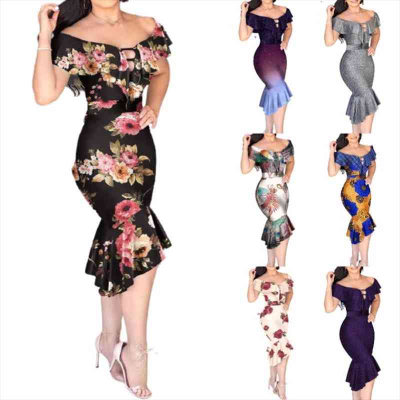 Sexy Off Shoulder Slash Neck High Waist Floral Printing Bodycon Dress Clothing Elegant Robe Summer Woman Party Midi Dress, Black;gray
Sexy Off Shoulder Slash Neck High Waist Floral Printing Bodycon Dress Clothing Elegant Robe Summer Woman Party Midi Dress, Black;gray