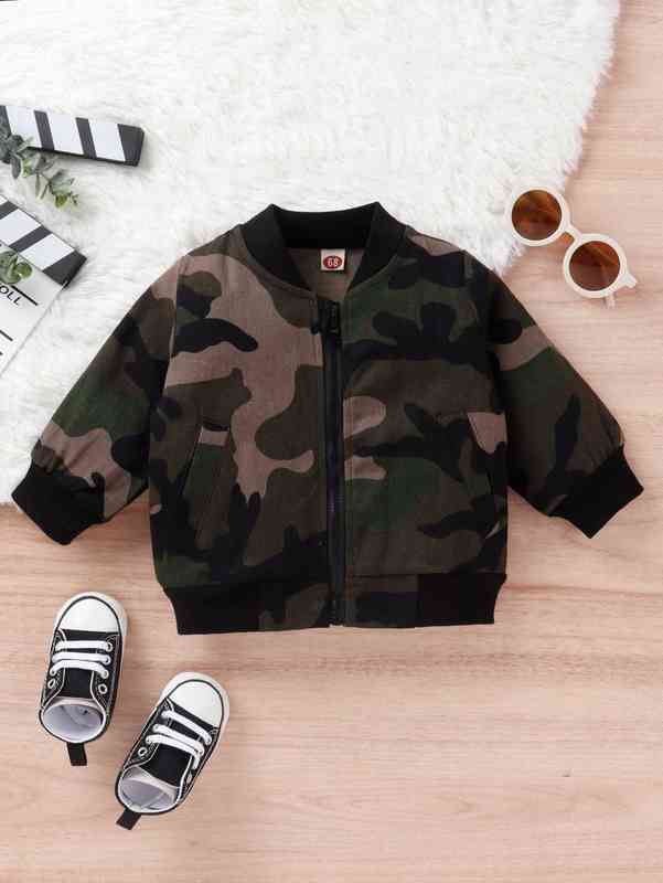 Baby Camo Print Zipper Bomber Jacket SHE