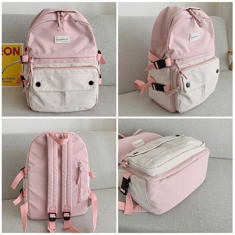 Stitching Contrast Women's Backpack Fashion Harajuku Cute Student Canvas School Bag Kawaii Girl Casual Travel Backpack Female 210922