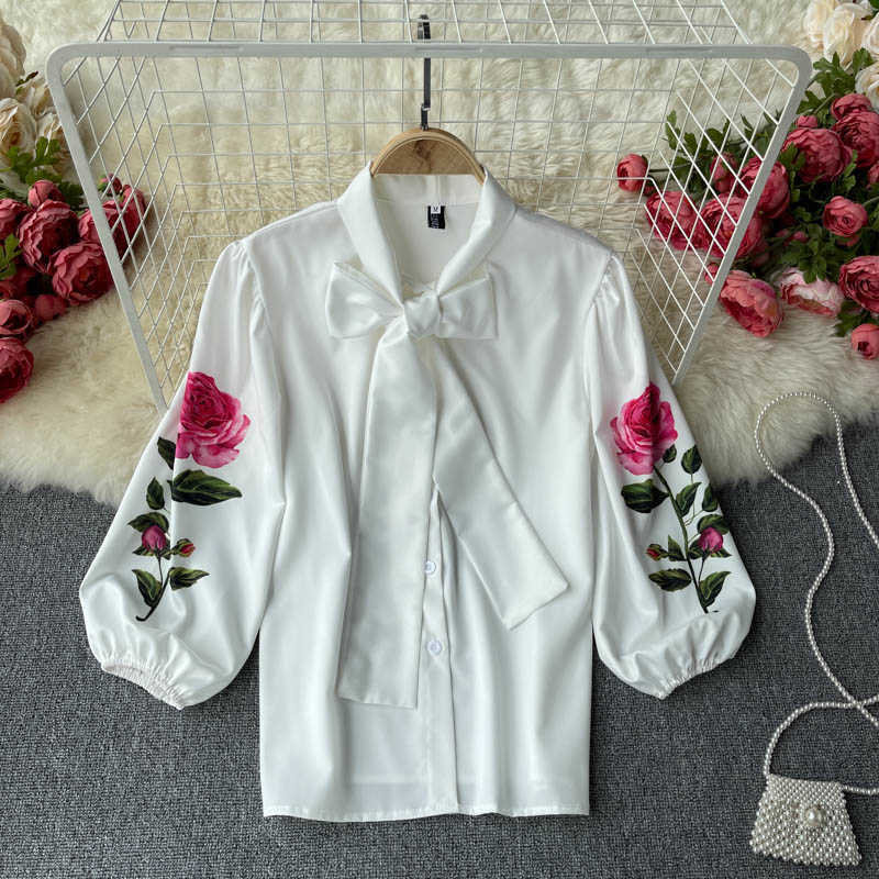 DEAT Women White Floral Lapel Lantern Sleeve Skirt Arrivals Short Two Piece Set Fashion Spring Summer 11D336 210709