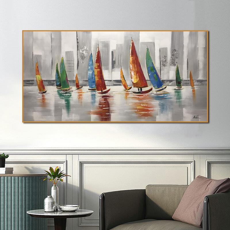 Oil Painting On Canvas Boat On the Sea Pictures Canvas Prints Wall Art For Living Room Decoration Landscape Posters