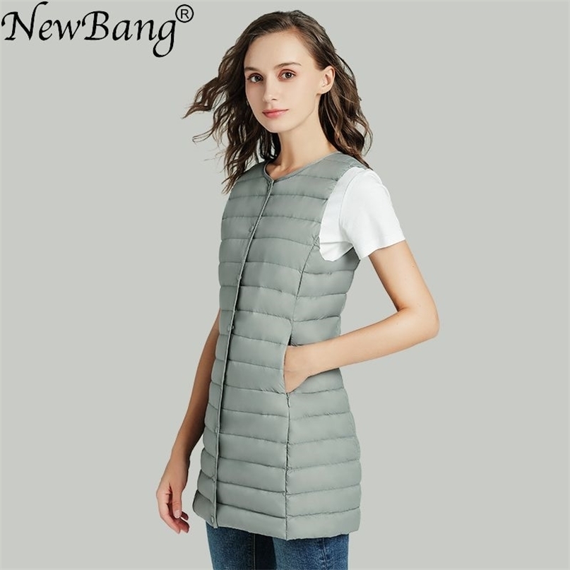 Bang Matt Fabric Women's Long Vest Ultra Light Down Women Waistcoat Female Coat Slim Sleeveless Without Collar 211120