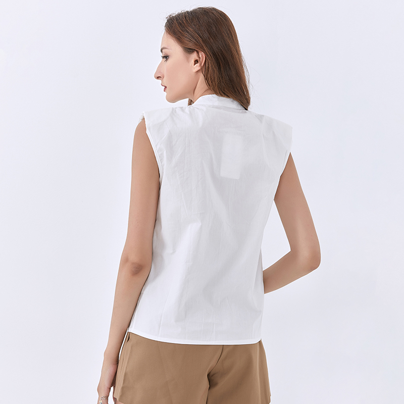 Casual White Blouse For Women Stand Collar Sleeveless Solid Minimalist Shirt Female Summer Fashion 210524