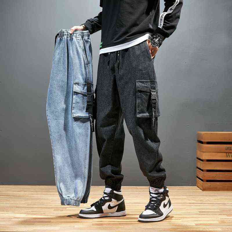 Men Joggers Cargo Denim Pants Baggy Harem Japanese Streetwear Styke Male Ankle Harajuku Casual Hip Hop Jeans Trousers Men 211120