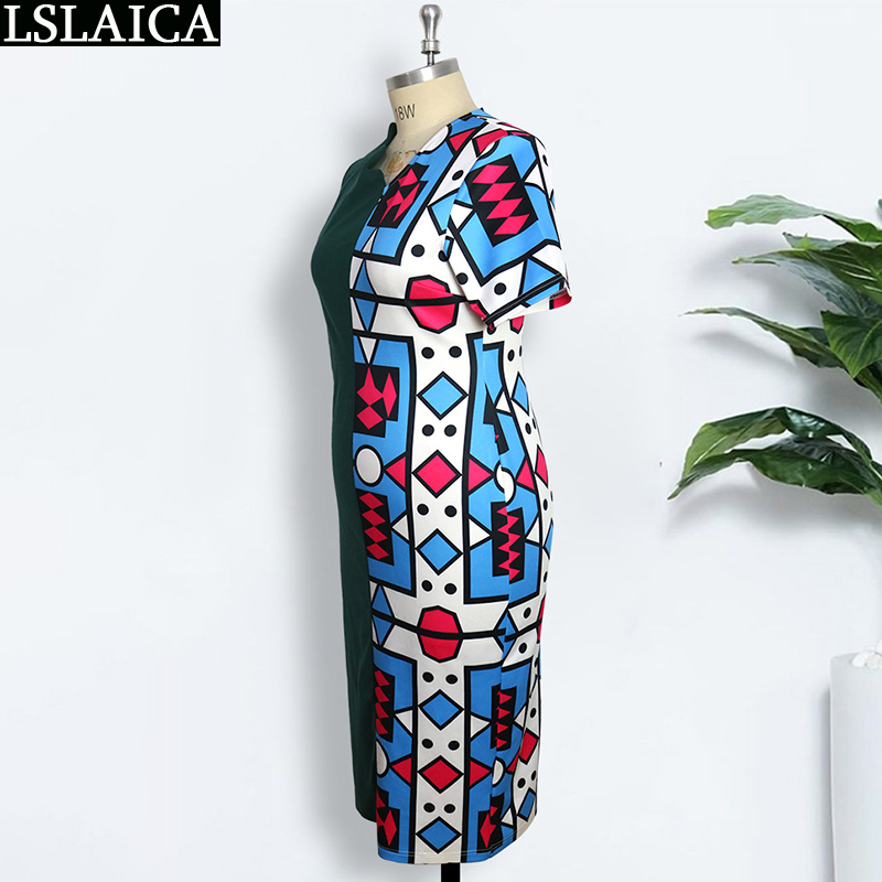 Dress Women Summer Fashion Short Sleeve Patchwork Print Elasticity Female Midi Plus Size Casual Womens Clothing Vestido 210520