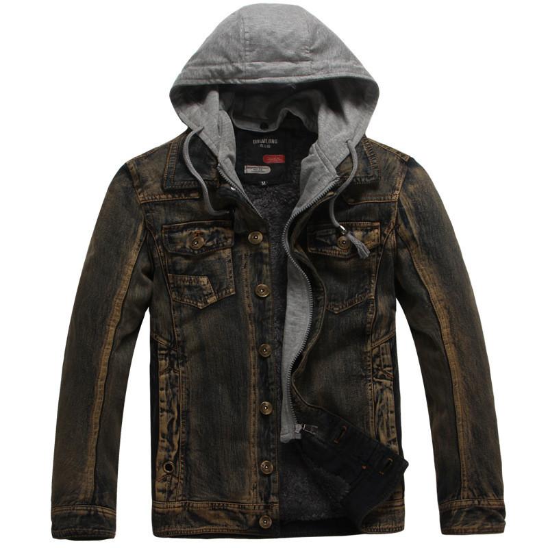 Men's Jackets Denim Jacket Men Winter Hooded Collar Wool Liner Thick Warm Jeans Coat Vintage Motorcycle Chaquetas Hombre