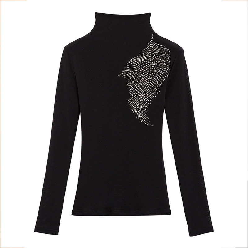 Autumn Fashion Diamond Beaded Chiffon Blouse Women Clothes Top Elegant Mesh Stitching Casual Shirt Blusas 10767 210518