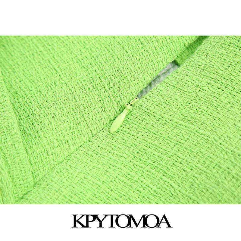 KPYTOMOA Women Chic Fashion With Pockets Tweed Bermudas Shorts Vintage High Waist Back Zipper Female Short Pants Mujer 210625