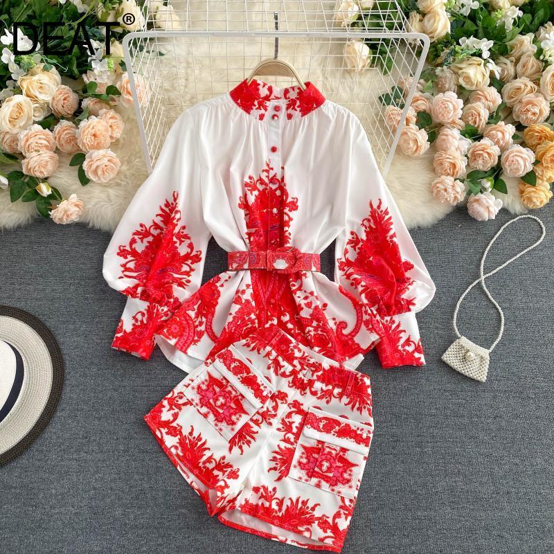 Autumn Women Style Stand Collar Puff Long Sleeve Print Pattern Shirt Wide Leg Shorts Vintage Two Pice Set RD548 210525, Red
Autumn Women Style Stand Collar Puff Long Sleeve Print Pattern Shirt Wide Leg Shorts Vintage Two Pice Set RD548 210525, Red