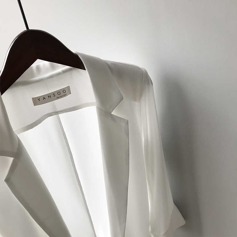 Streetwear Chiffon Solid Blazer Jacket Femme Elegant Notched Collar Full Sleeve Women Thin Summer White Suit Coat 210601